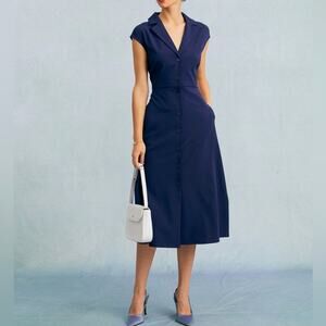 New Rihoas‎ Navy Blue Button Up Midi Dress Size Small